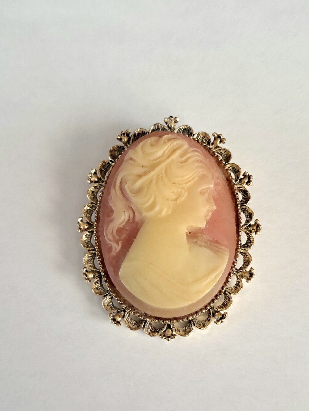 Gerry's Vintage Style Pink and Cream Cameo Brooch Pendant